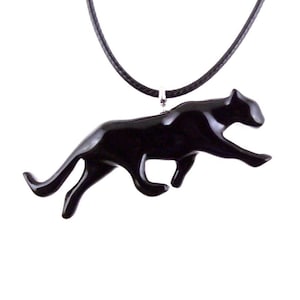 Black Jaguar Panther Necklace, Hand Carved Wooden Panther Pendant, Totem Spirit Animal Wood Jewelry