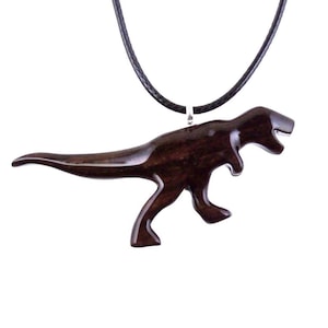 Hand geschnitzte Dinosaurier Anhänger, Holz T-Rex Halskette, Tyrannosaurus Jurassic Reptil Holz Schmuck für Männer oder Frauen