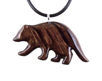 Raccoon Necklace, Hand Carved Wooden Raccoon Pendant, Wood Animal Necklace, Spirit Animal Jewelry for Men Women