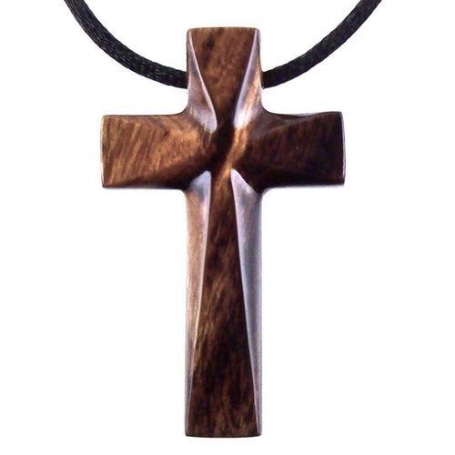 Wooden Cross Pendant Hand Carved Wood Cross Necklace Mens - Etsy