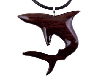 Shark Necklace, Hand Carved Wooden Shark Pendant, Mens Wood Necklace, Nautical Pendant, Mens Jewelry Gift for Him