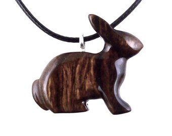 Bunny Necklace, Hand Carved Wooden Rabbit Pendant, Pet Animal Necklace, Wood Jewelry, One of a Kind Gift for Her