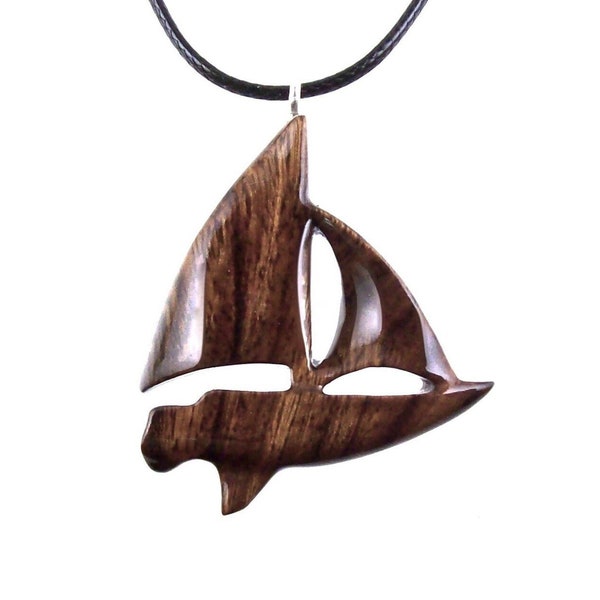 Sailboat Necklace, Hand Carved Wooden Sailboat Pendant, Wood Boat Necklace, Nautical Jewelry for Men or Women, One of a Kind Gift