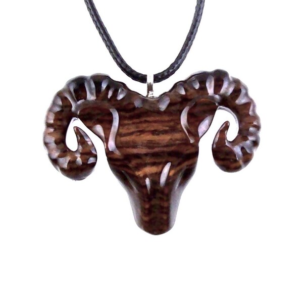 Ram Head Necklace, Hand Carved Wooden Ram Pendant, Mens Wood Necklace, Sheep Jewelry, Aries Gift for Him