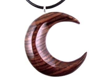 Moon Necklace, Hand Carved Wooden Crescent Moon Pendant, Moon Goddess Celestial Necklace, Lunar Wood Jewelry Gift for Her