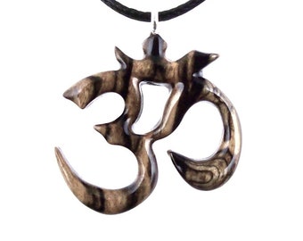 Hand Carved Om Pendant for Men or Women, Wooden Ohm Necklace, Yoga Gift for Him or Her, Aum Wood Jewelry