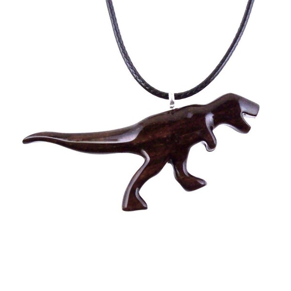 Hand Carved Dinosaur Pendant, Wooden T-Rex Necklace, Tyrannosaurus Jurassic Reptile Wood Jewelry for Men or Women