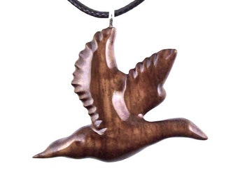 Hand Carved Duck Pendant, Wooden Mallard Necklace, Wood Bird Jewelry, One of a Kind Gift for Men