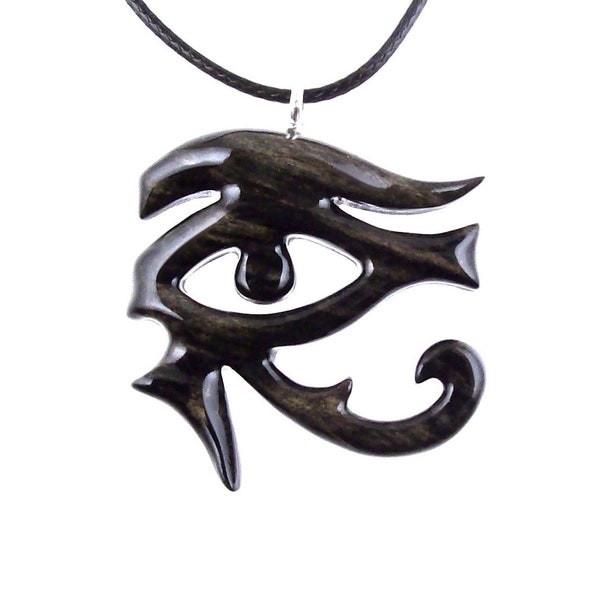 Eye of Horus Necklace, Hand Carved Wooden Eye of Horus Pendant, Eye of Ra Egyptian Amulet for Men or Women