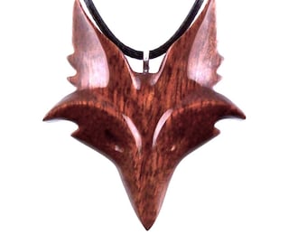Celtic Fox Pendant, Wooden Hand Carved Fox Necklace, Totem Spirit Animal, One of a Kind Wood Jewelry Gift for Her, Him