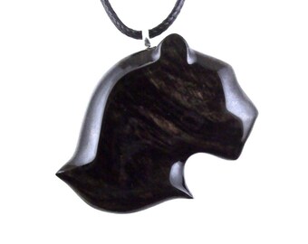 Panther Necklace, Hand Carved Wooden Jaguar Head Pendant for Men or Women, Totem Spirit Animal Jewelry, One of a Kind Gift