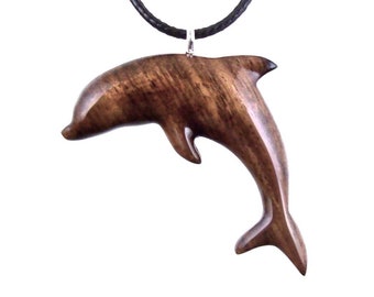 Hand Carved Dolphin Necklace, Wooden Dolphin Pendant for Men Women, Sea Animal Wood Jewelry, Nautical Gift for Him Her