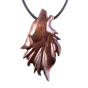 Wooden Wolf Head Pendant, Hand Carved Totem Animal Necklace, Handmade Wood Jewelry