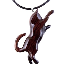 Hand Carved Cat Pendant, Wooden Kitten Necklace, Wood Animal Jewelry, Cat Lover Gift for Him Her