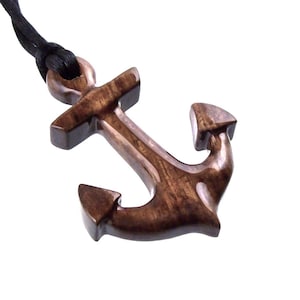 Wooden Anchor Necklace Pendant for Men, Handmade Nautical Wood Jewelry