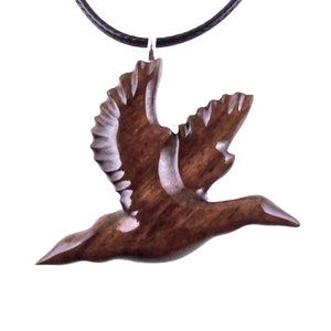 Hand Carved Duck Pendant, Wooden Mallard Necklace, Wood Bird Jewelry, One of a Kind Gift for Men