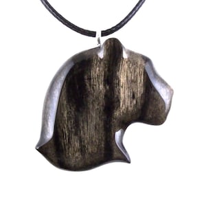 Panther Necklace, Hand Carved Wooden Jaguar Head Pendant for Men or Women, Totem Spirit Animal Jewelry, One of a Kind Gift