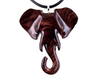 Elephant Necklace, Wooden Elephant Pendant for Men or Women, Hand Carved Spiritual Animal Necklace, Wood Jewelry for Men Women