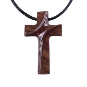 Wooden Cross Pendant, Hand Carved Wood Cross Necklace, Mens Christian Jewelry, Gift for Him