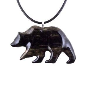 Bear Necklace, Hand Carved Wooden Grizzly Bear Pendant for Men or Women, Woodland Jewelry, Spirit Animal Totem