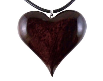 Hand Carved Wooden Heart Necklace Pendant, Handmade Wood Jewelry, 5th Anniversary Gift