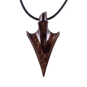 Hand Carved Wooden Arrowhead Necklace, Arrow Pendant, Mens Wood Necklace, Handmade Tribal Jewelry, Gift for Him