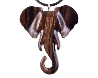 Elephant Pendant, Hand Carved Wooden Elephant Necklace for Men Women, Ganesha Spiritual Animal Jewelry, One of a Kind Gift