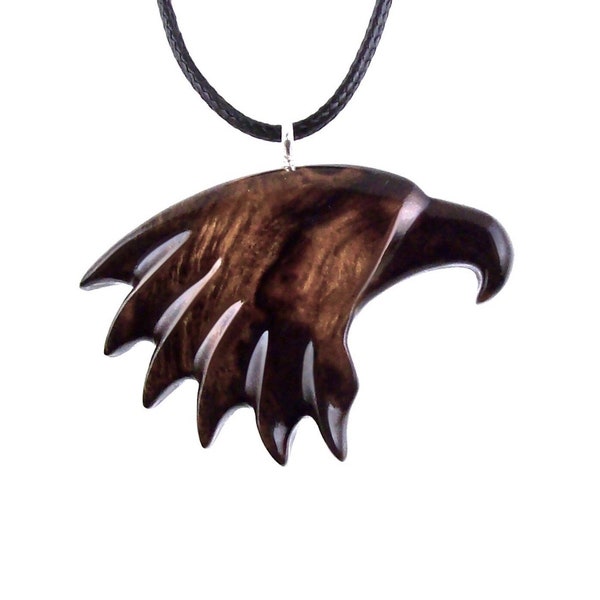 Wooden Eagle Pendant, Eagle Head Necklace, Hand Carved Mens Wood Necklace, Spirit Animal Totem Bird Jewelry, Gift for Him