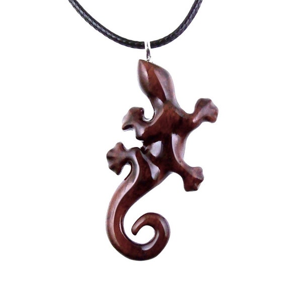 Wooden Lizard Pendant, Hand Carved Gecko Necklace, Salamander Necklace, Reptile Wood Jewelry for Men or Women