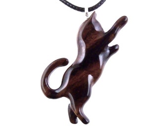 Cat Necklace, Hand Carved Wooden Kitten Pendant, Wood Animal Necklace, Handmade Cat Jewelry, One of a Kind Gift