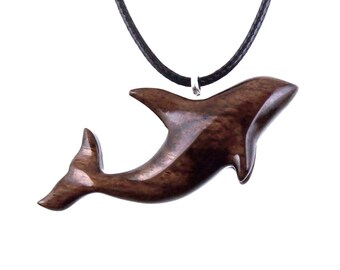 Wooden Orca Necklace, Hand Carved Killer Whale Pendant, Handmade Sea Animal Wood Jewelry, Nautical Gift for Men Women