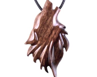 Hand Carved Wolf Head Pendant, Wooden Wolf Necklace, Wood Animal  Jewelry for Men Women