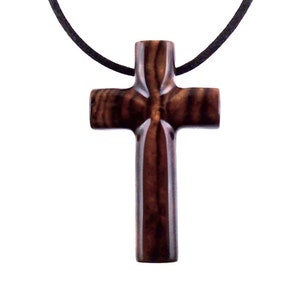 Wooden Cross Necklace, Mens Cross Pendant, Hand Carved Christian Wood Jewelry, One of a Kind Gift for Him