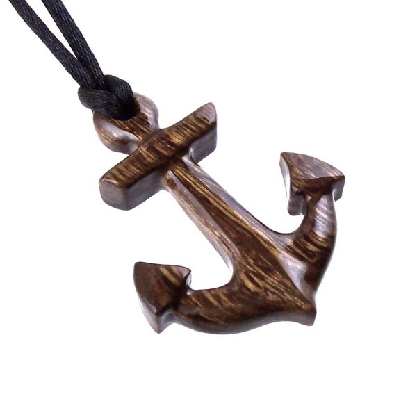 Hand Carved Anchor Necklace, Wooden Anchor Pendant, Mens Wood Necklace, Handmade Nautical Jewelry, Gift for Him