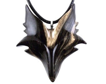 Celtic Fox Necklace, Hand Carved Wooden Fox Pendant for Men or