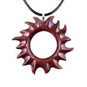 Sun Pendant, Hand Carved Sunburst Necklace, Wooden Celestial Jewelry for Men Women, Solar Eclipse Wood Jewelry