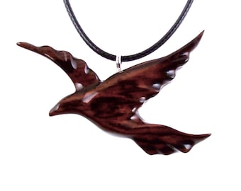 Hand Carved Wood Dove Pendant, Flying Bird Necklace, Wooden Jewelry Gift for Women