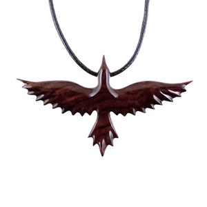 Hand Carved Raven Necklace, Wooden Crow Pendant, Wood Bird Pendant, Raven Totem Jewelry for Men or Women