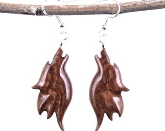 Wolf Earrings, Hand Carved Wooden Earrings, Totem Spirit Animal Woodland Jewelry Gift Idea for Women