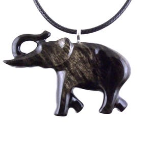 Lucky Elephant Pendant, Hand Carved Trunk Up Wooden Elephant Necklace for Men or Women, Spiritual Animal Wood Jewelry, Gift for Him Her