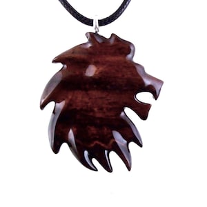 Wooden Lion Pendant, Hand Carved Lion Head Necklace, Totem Spirit Animal, Mens Leo Jewelry, One of a Kind Gift for Him