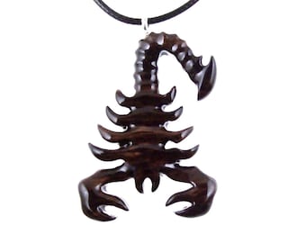 Scorpion Pendant, Hand Carved Wooden Mens Necklace, Totem Spirit Animal, Scorpio Jewelry, One of a Kind Gift for Him