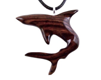 Shark Necklace, Hand Carved Wooden Shark Pendant, Mens Wood Necklace, Nautical Pendant, Mens Jewelry Gift for Him