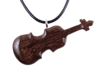 Hand Carved Wooden Violin Pendant Necklace, One of a Kind Violinist Gift for Her Him