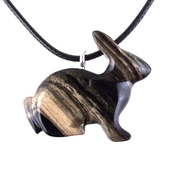 Collier lapin, pendentif lapin en bois sculpté à la main, collier animal en bois, bijoux totem animal de compagnie, cadeau unique