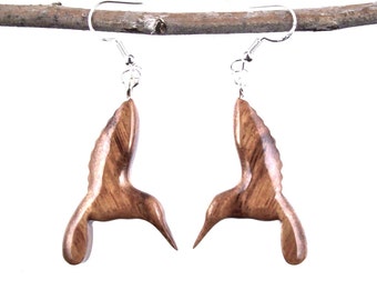 Hand Carved Hummingbird Earrings, Wooden Bird Jewelry, One of a Kind Gift for Her