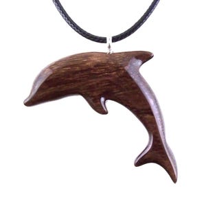 Hand Carved Dolphin Necklace, Wooden Dolphin Pendant for Men Women, Sea Animal Wood Jewelry, Nautical Gift for Him Her