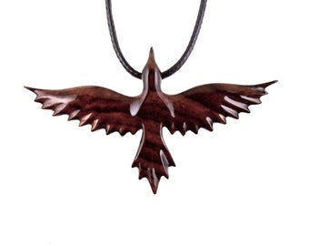 Hand Carved Raven Necklace, Wooden Crow Pendant, Wood Bird Pendant, Raven Totem Jewelry for Men or Women