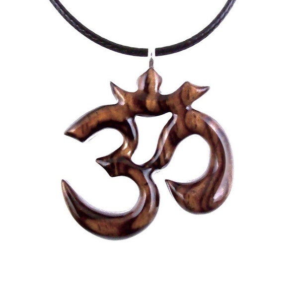 Hand Carved Ohm Necklace, Wooden Om Pendant, Yoga Jewelry for Men Women, Namaste Wood Gift for Him or Her