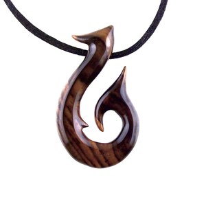 Hand Carved Fish Hook Pendant, Mens Wood Necklace, One of a Kind Wooden Fisherman Jewelry, Gift for Him